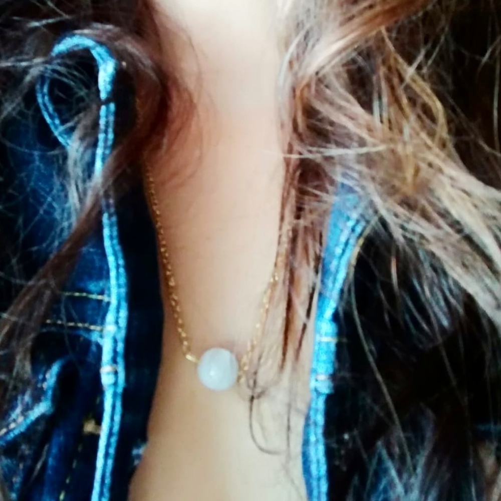 BIG MILKY white Jade minimalist sphere 925 stamped dainty necklace